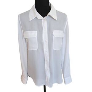 Investments Womens White Long Rolled Sleeve Dress Olivia Blouse Size Small